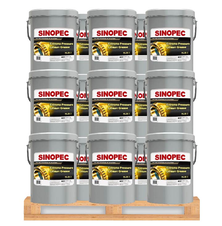Front image of Sinopec Extreme Pressure Lithium Grease NLGI 2 pallet of 36 pails of 17 kg.