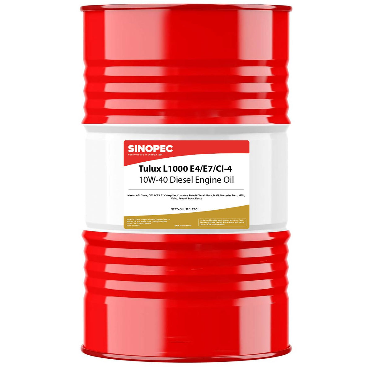 Tulux L1000 E7, CI-4 10W-40 Synthetic Diesel Engine Oil 200L Drum